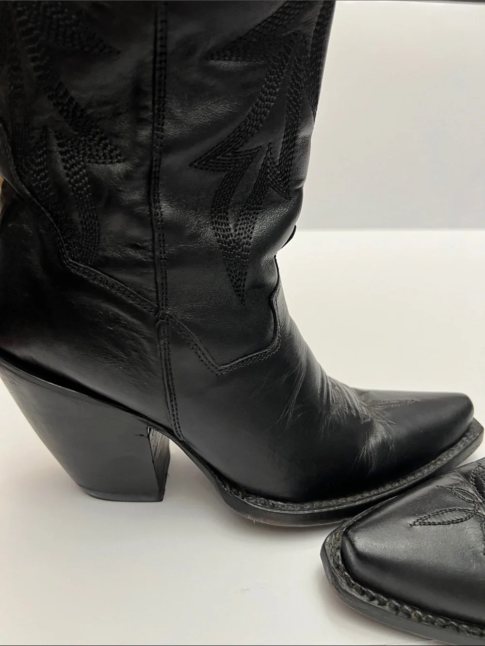 Dan Post Black Over-the-Knee Western Zip Boots with Embroidered Panels